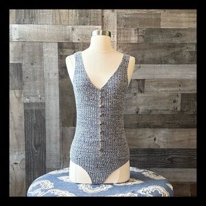 Privacy Please blue ribbed button up bodysuit small wanderlust festival boho
